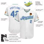 Custom Name and Number Authentic Baseball Jersey - Personalized White Blue-Kelly Green Team Apparel Personalized White Blue-Kelly