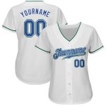 Custom Name and Number Authentic Baseball Jersey - Personalized White Blue-Kelly Green Team Apparel Personalized White Blue-Kelly