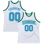 Custom Personalized Basketball Jersey with Team Name and Number - White Blue Kelly Green Authentic Throwback Design Personalized