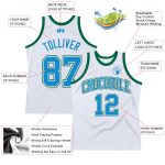 Custom Personalized Basketball Jersey with Team Name and Number - White Blue Kelly Green Authentic Throwback Design Personalized