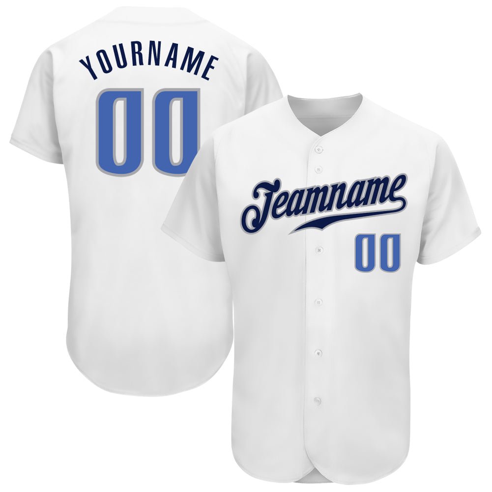 Custom Team Baseball Jersey with Personalized Name and Number - White Blue-Navy Authentic Style Personalized White Blue-Navy