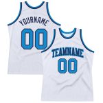Personalized Throwback Basketball Jersey in White and Blue-Navy Classic Design Personalized White Blue-Navy Authentic Throwback