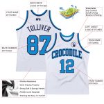 Personalized Throwback Basketball Jersey in White and Blue-Navy Classic Design Personalized White Blue-Navy Authentic Throwback