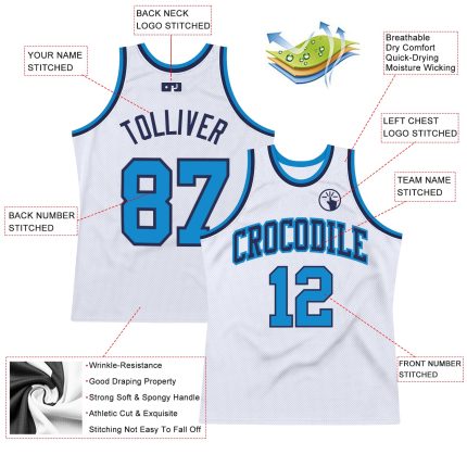 Personalized Throwback Basketball Jersey in White and Blue-Navy Classic Design Personalized White Blue-Navy Authentic Throwback