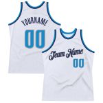Custom Authentic Basketball Jersey in White Blue-Navy with Personalized Name and Number - Team Design Personalized White
