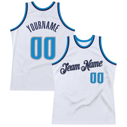 Custom Authentic Basketball Jersey in White Blue-Navy with Personalized Name and Number - Team Design Personalized White