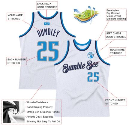 Custom Authentic Basketball Jersey in White Blue-Navy with Personalized Name and Number - Team Design Personalized White