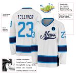 Custom Name Number Hockey Jersey Personalized White Blue Navy Team Personalized White Blue-Navy Hockey Jersey Team Custom