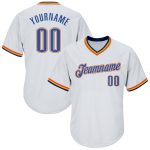 Custom Name and Number Personalized Baseball Jersey Shirt - White Blue Navy-Orange Rib-Knit Authentic Throwback Style Personalized