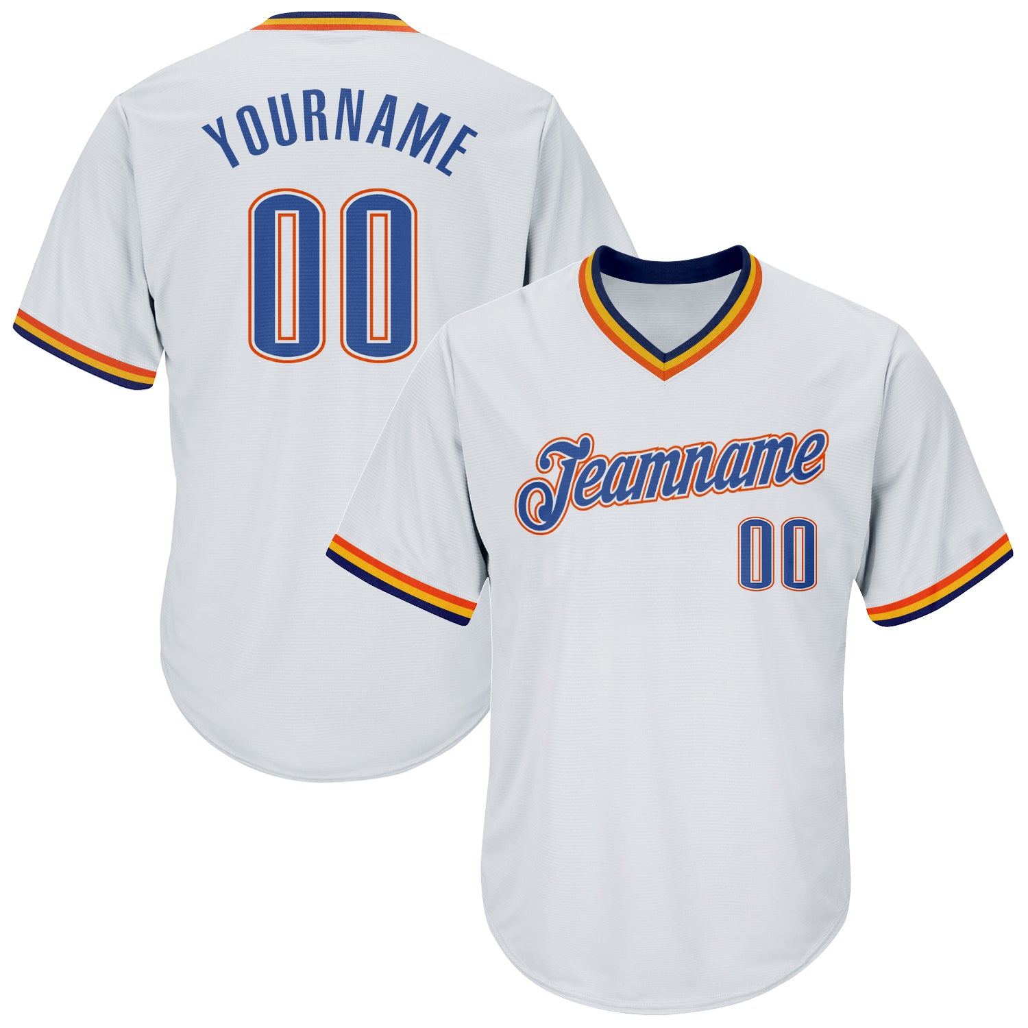 Custom Name and Number Personalized Baseball Jersey Shirt - White Blue Navy-Orange Rib-Knit Authentic Throwback Style Personalized
