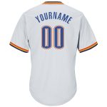 Custom Name and Number Personalized Baseball Jersey Shirt - White Blue Navy-Orange Rib-Knit Authentic Throwback Style Personalized