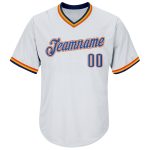 Custom Name and Number Personalized Baseball Jersey Shirt - White Blue Navy-Orange Rib-Knit Authentic Throwback Style Personalized