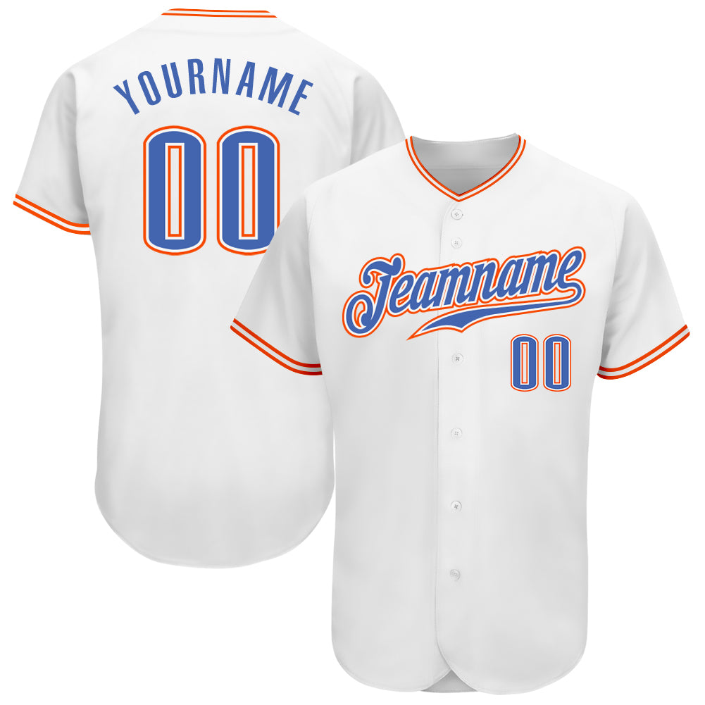 Custom Authentic Baseball Jersey with Personalized Name and Number - White Blue-Orange Team Apparel Personalized White Blue-Orange