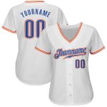 Custom Authentic Baseball Jersey with Personalized Name and Number - White Blue-Orange Team Apparel Personalized White Blue-Orange