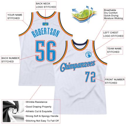 Custom Team Basketball Jersey - Personalized White Blue-Orange Authentic Throwback with Name and Number Personalized White