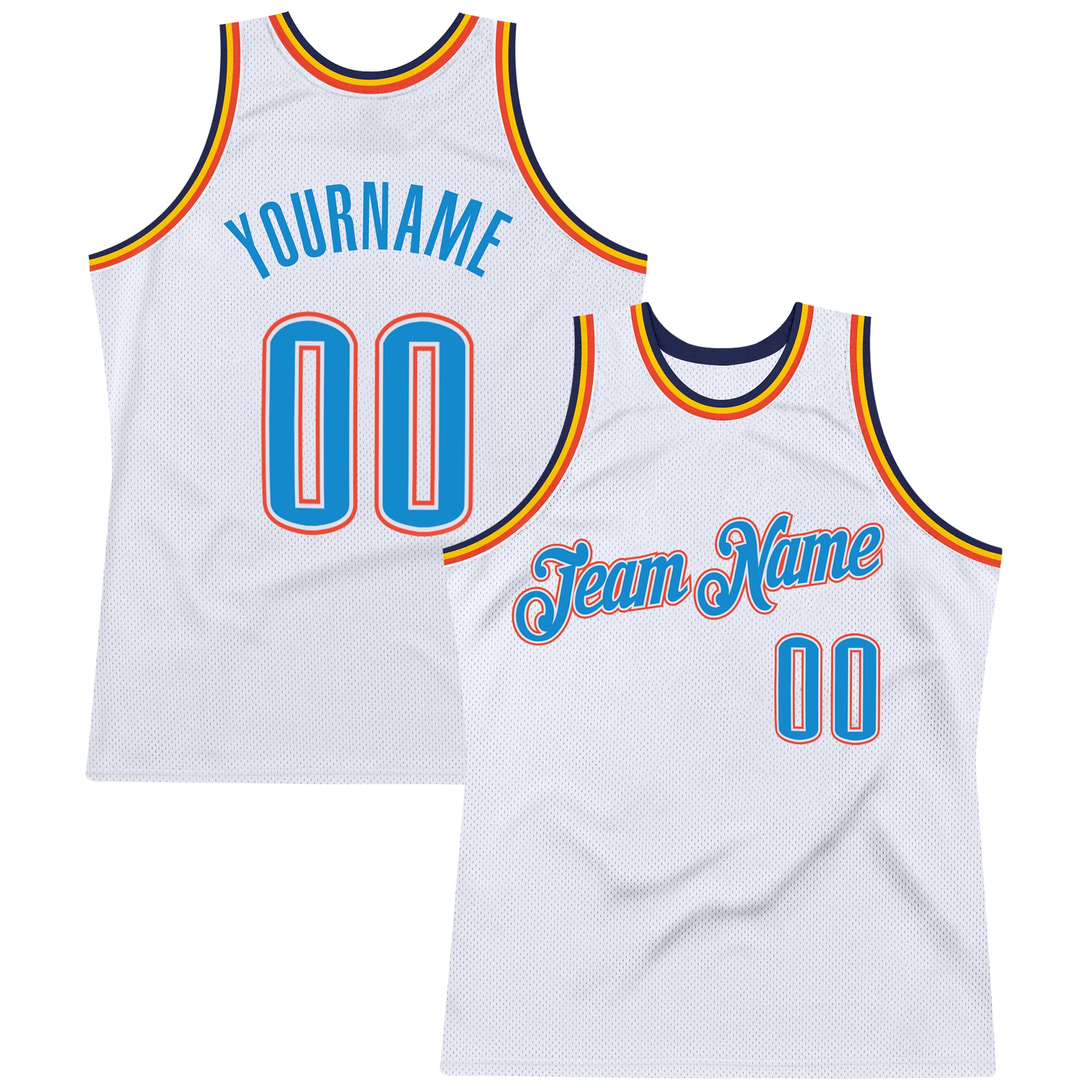 Custom Team Basketball Jersey - Personalized White Blue-Orange Authentic Throwback with Name and Number Personalized White