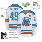 Custom Personalized Blue-Orange Hockey Jersey for Fans - White Team Apparel Personalized White Blue-Orange Hockey Jersey