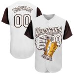 Custom Name and Number Beer Festival 3D Pattern Baseball Jersey - Personalized White Brown Jersey Personalized White Brown