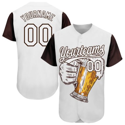 Custom Name and Number Beer Festival 3D Pattern Baseball Jersey - Personalized White Brown Jersey Personalized White Brown