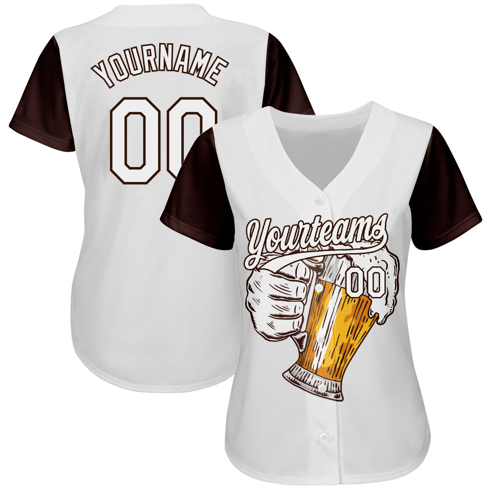 Personalized White Brown 3D Pattern Design Beer Festival Authentic Baseball Jersey Team Custom Name and Number Custom Name and Number Beer Festival 3D Pattern Baseball Jersey - Personalized White Brown Jersey Personalized White Brown - Image 2