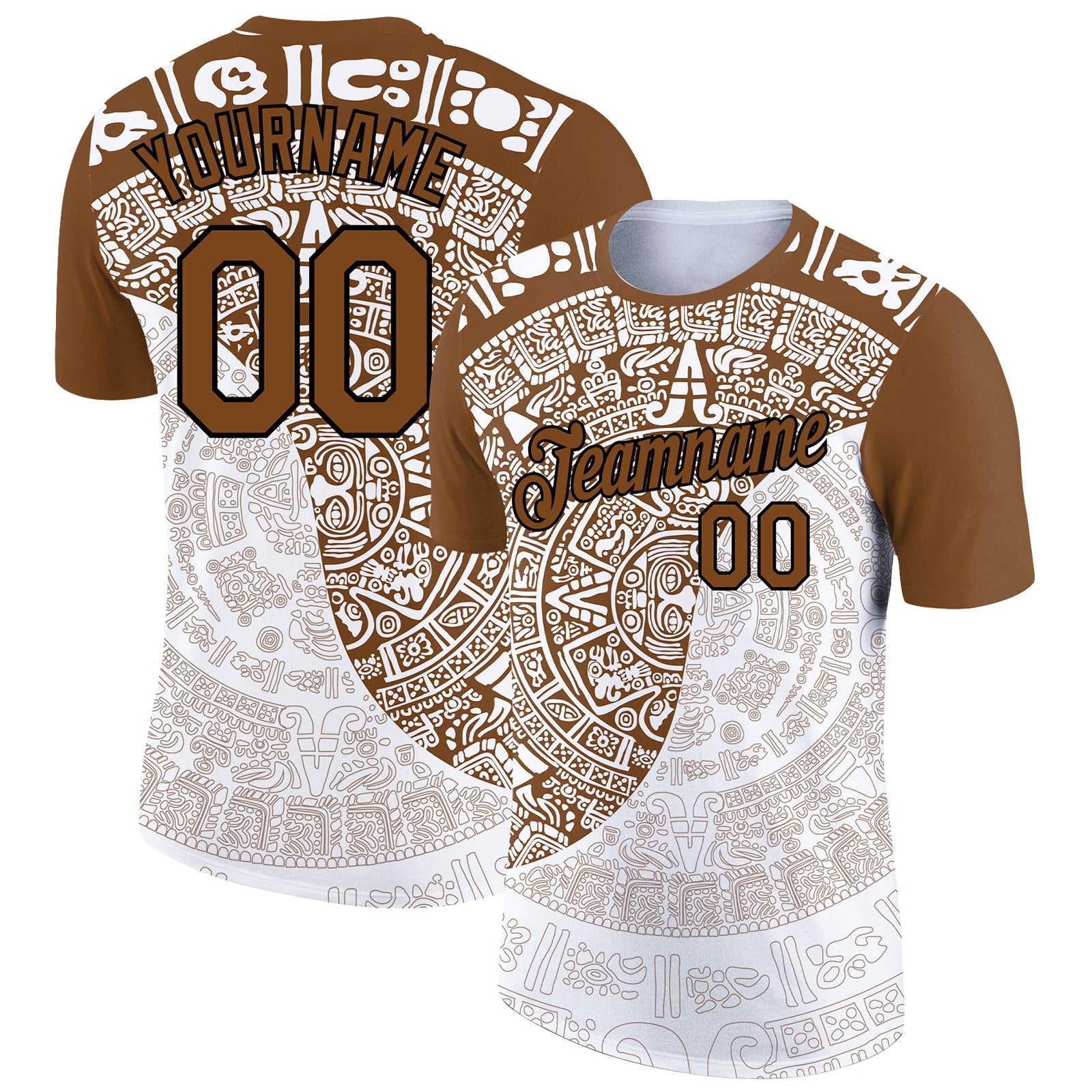 Custom Name and Number 3D Pattern Performance T-Shirt for Team - Personalized White Brown-Black Ancient Shapes Design Personalized