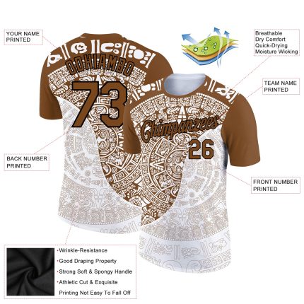 Custom Name and Number 3D Pattern Performance T-Shirt for Team - Personalized White Brown-Black Ancient Shapes Design Personalized