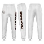 Custom Team Name Number Fleece Jogger Sweatpants for Men & Women - Personalized White and Brown Athletic Pants Personalized