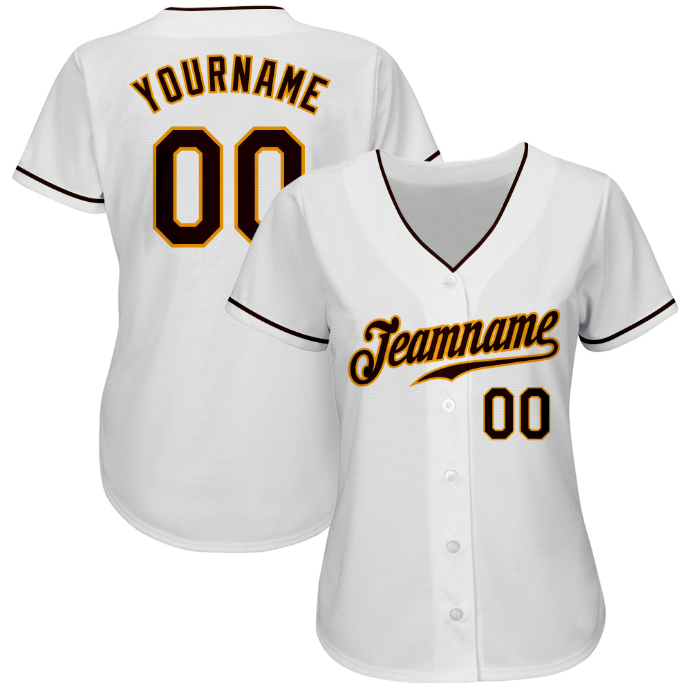 Personalized White Brown-Gold Authentic Baseball Jersey Team Custom Name and Number Custom Authentic Baseball Jersey with Personalized Name and Number - White Brown Gold Design Personalized White Brown-Gold - Image 2