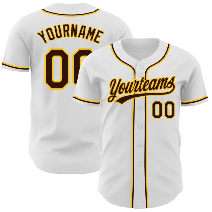 Personalized Authentic Baseball Jersey in White Brown-Gold Colors Personalized White Brown-Gold Authentic Baseball Jersey