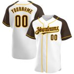 Custom Personalized Baseball Jersey with Name and Number - White Brown-Gold Authentic Raglan Sleeves Personalized White Brown-Gold