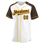 Custom Personalized Baseball Jersey with Name and Number - White Brown-Gold Authentic Raglan Sleeves Personalized White Brown-Gold