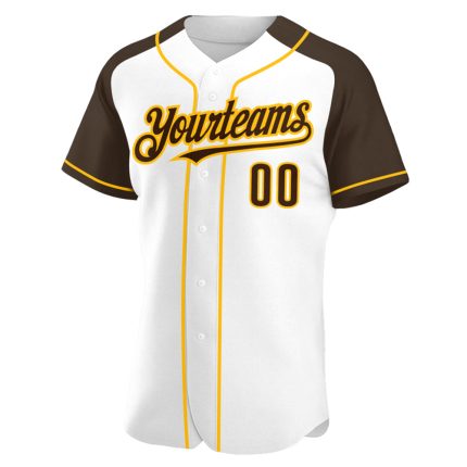 Custom Personalized Baseball Jersey with Name and Number - White Brown-Gold Authentic Raglan Sleeves Personalized White Brown-Gold
