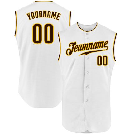 Custom Name Number Authentic Sleeveless Baseball Jersey Personalized White Brown Gold Personalized White Brown-Gold Authentic