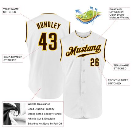 Custom Name Number Authentic Sleeveless Baseball Jersey Personalized White Brown Gold Personalized White Brown-Gold Authentic