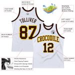 Custom Personalized Basketball Jersey - White Brown Gold Authentic Throwback with Name and Number Personalized White Brown-Gold