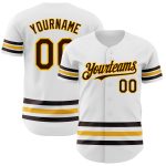 Custom Name and Number Personalized Authentic Baseball Jersey - White Brown Gold Line Personalized White Brown-Gold Line