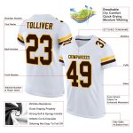 Custom Name and Number Personalized White Brown-Gold Football Jersey - Authentic Mesh Team Apparel Personalized White Brown-Gold