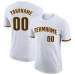 Custom Personalized Team T-Shirt with Name and Number - White Brown Gold Performance Tee Personalized White Brown-Gold Performance