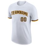 Custom Personalized Team T-Shirt with Name and Number - White Brown Gold Performance Tee Personalized White Brown-Gold Performance