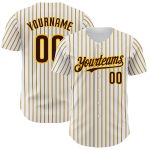 Custom Brown Gold Pinstripe Baseball Jersey with Personalized Name and Number - Authentic Team Apparel Personalized White