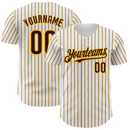 Custom Brown Gold Pinstripe Baseball Jersey with Personalized Name and Number - Authentic Team Apparel Personalized White