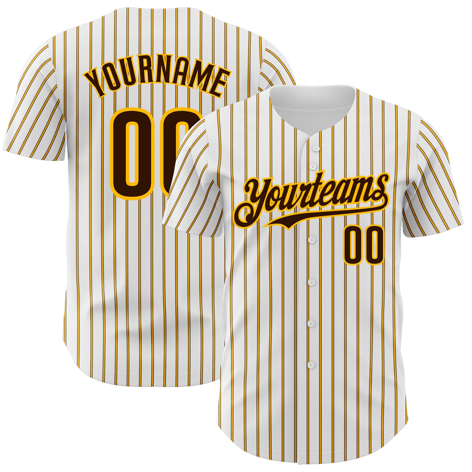 Custom Brown Gold Pinstripe Baseball Jersey with Personalized Name and Number - Authentic Team Apparel Personalized White