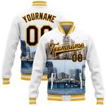 Custom San Diego California 3D Varsity Letterman Jacket with Personalized Name & Number - White Brown-Gold Bomber Full-Snap