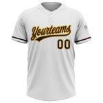 Custom Unisex Softball Jersey in White Brown Gold - Two-Button Design, Personalized Sports Apparel Personalized White Brown-Gold