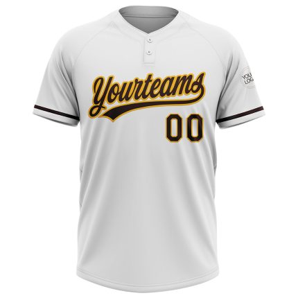 Custom Unisex Softball Jersey in White Brown Gold - Two-Button Design, Personalized Sports Apparel Personalized White Brown-Gold