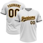Custom Unisex Softball Jersey in White Brown Gold - Two-Button Design, Personalized Sports Apparel Personalized White Brown-Gold