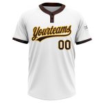 Custom Name and Number Unisex Softball Jersey - Personalized White Brown-Gold Two-Button Design Personalized White Brown-Gold