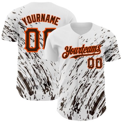 Custom Name and Number Authentic Baseball Jersey - Personalized 3D Pattern Design in White Brown and Orange Personalized