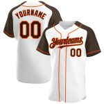 Custom Name and Number Baseball Jersey - Personalized White Brown Orange Authentic Raglan Sleeves Personalized White Brown-Orange