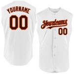 Custom Name and Number Authentic Baseball Jersey - Personalized White Brown-Orange Sleeveless Design Personalized White Brown-Orange
